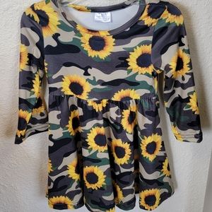 BRAND NEW BOUTIQUE camo and Sunflower dress Long sleeve